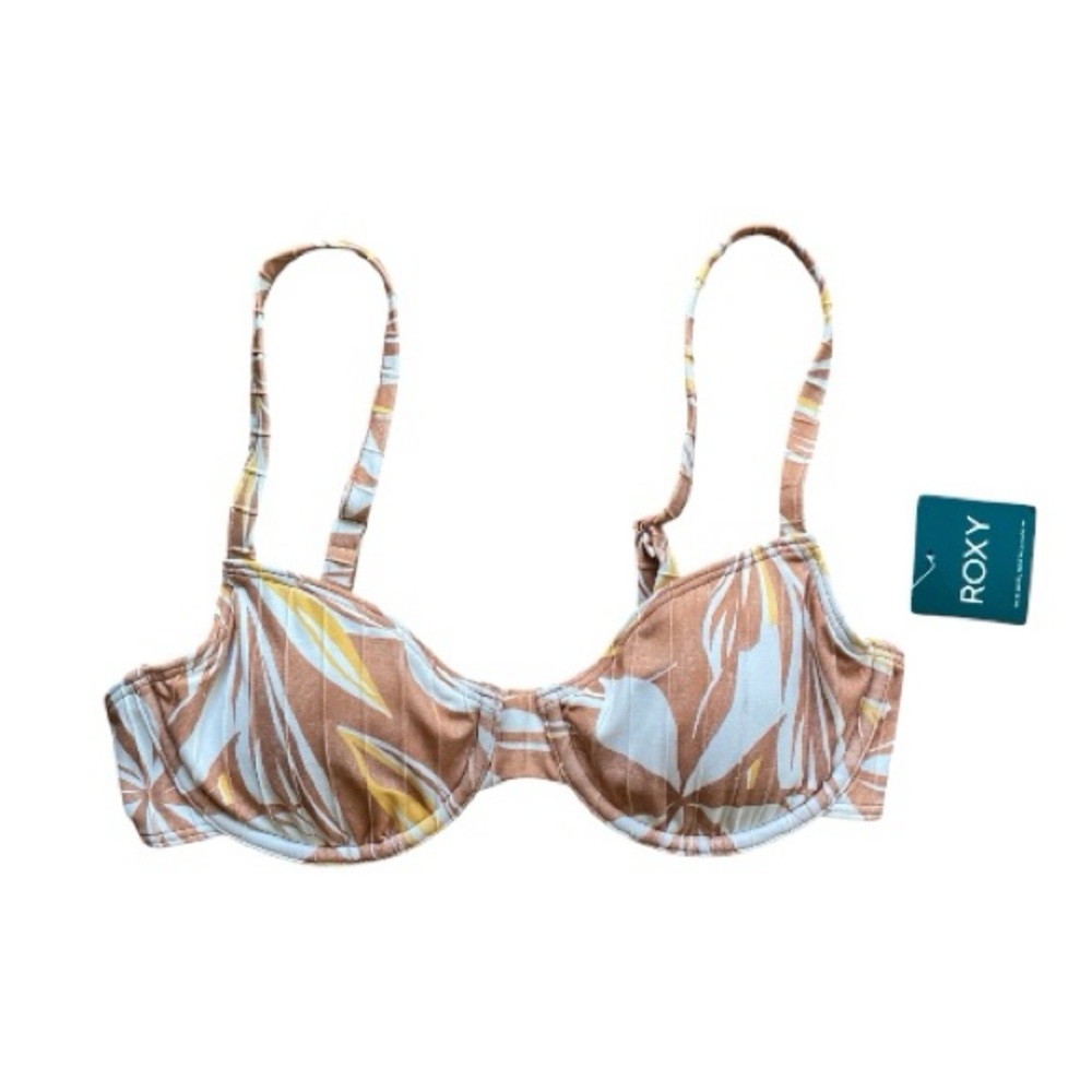 NWT Roxy Love the Muse Pink and Brown Bikini Top Small